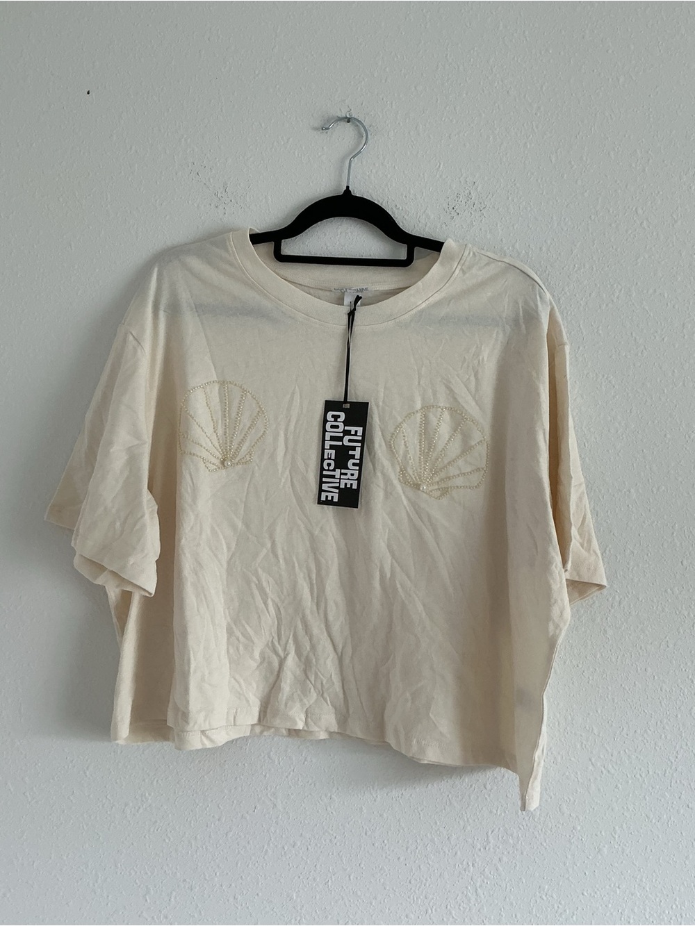 Future Collective Cream Short Sleeve Embroidered Shell Tee